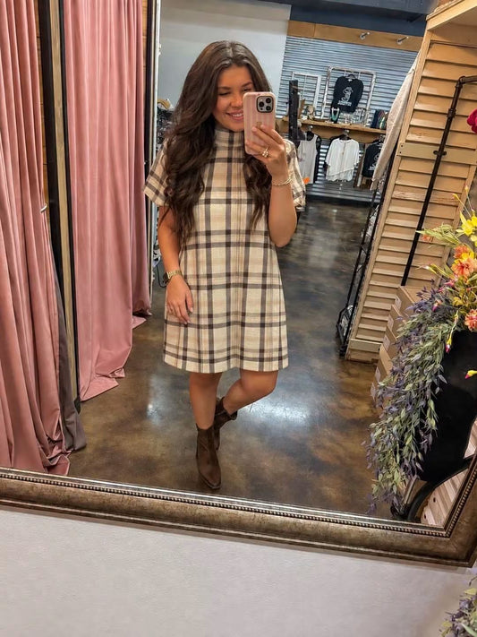"Addie" Plaid Back Neck Tie Mini Dress