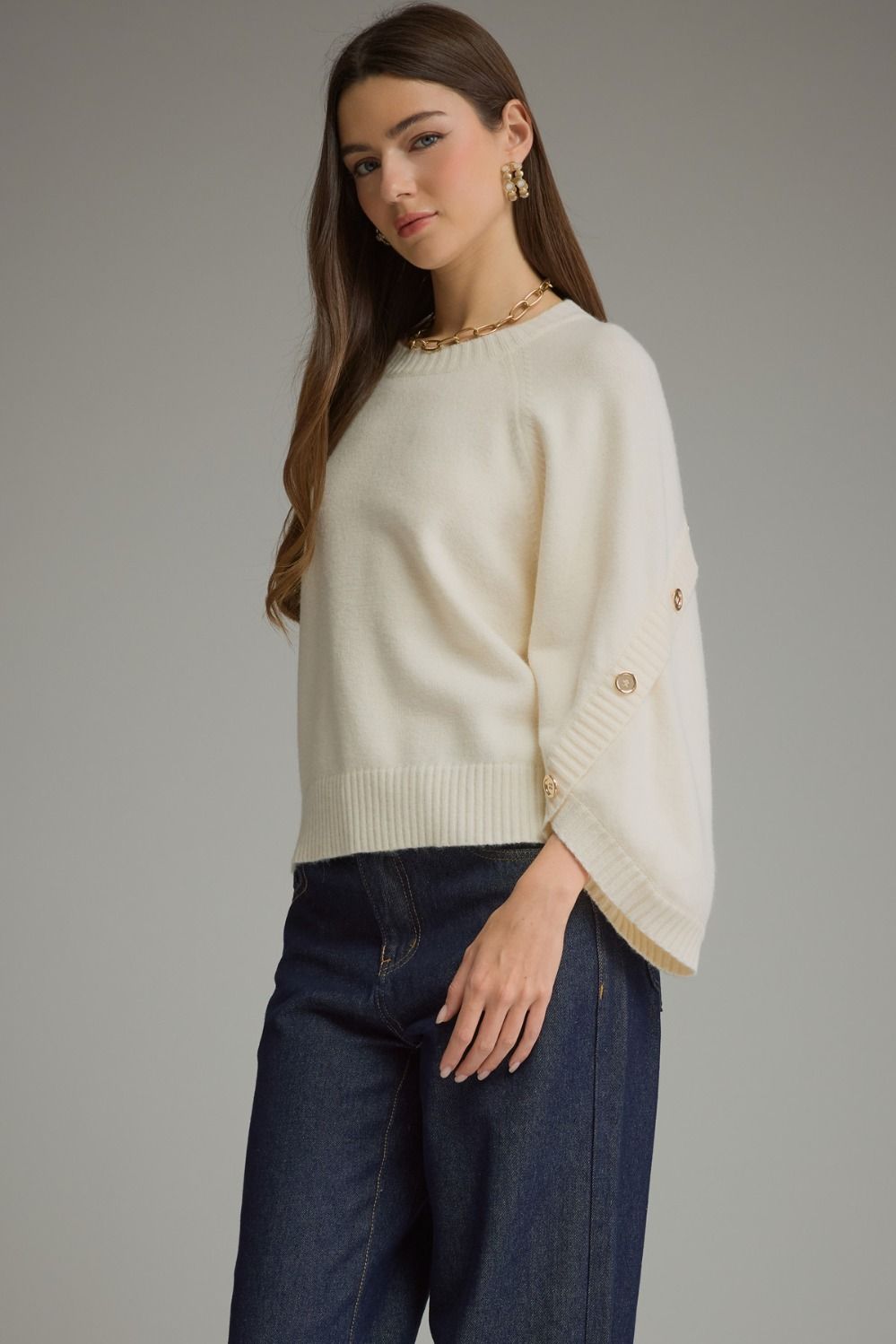"Emily" Knit Poncho Sleeve Sweater
