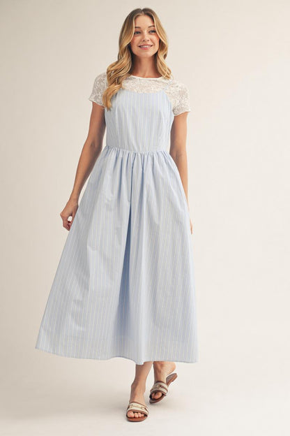 "Marie" Striped Sleeveless Midi Dress