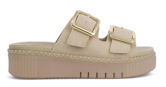 MIA Jacinta Gold Buckle Suede Platform Sandals