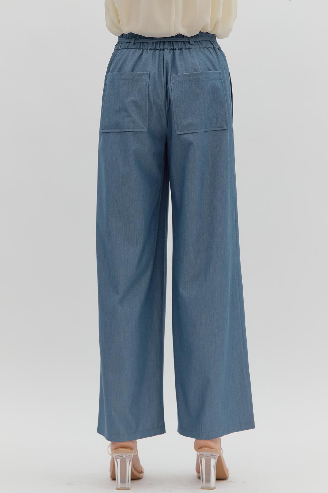 "Hazel" Denim Drawstring Wide Leg Pants