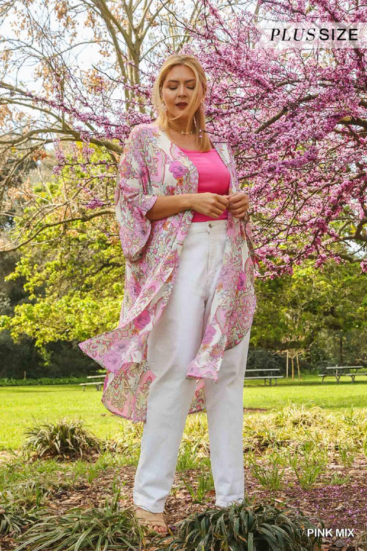 Spring Pink Mix Long Curvy Cardigan