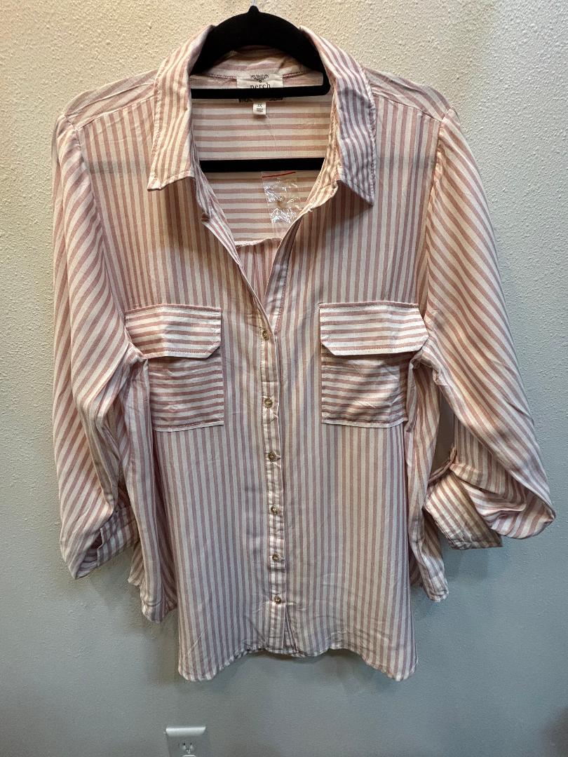 "Penny" Curvy Sage Striped Button Up