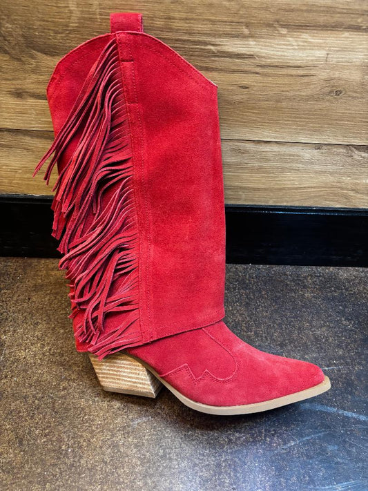 "DESTON" Red Fringe Cowgirl Boots