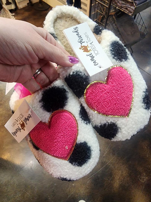Polka Dot Pink Heart Slippers