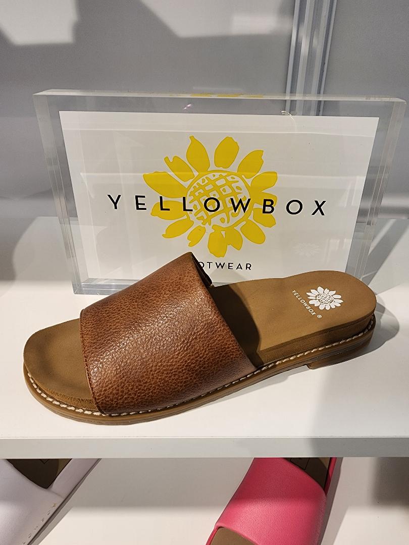 Yellow Box Solid Leather Strap Slide - tan