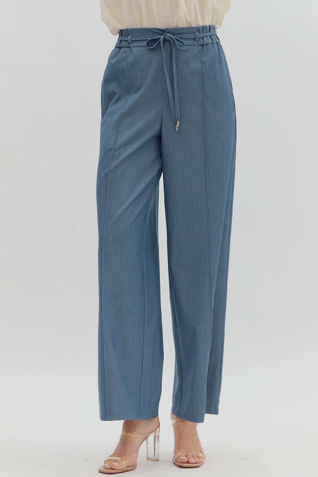 "Hazel" Denim Drawstring Wide Leg Pants