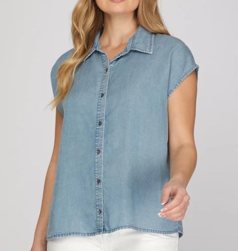 "Fannie" drop shoulder button down top