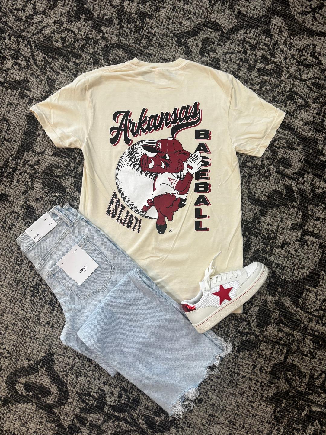 Arkansas Razorback Ivory Baseball Tee