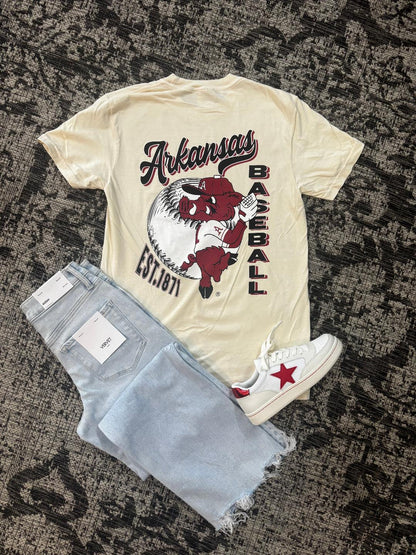 Arkansas Razorback Ivory Baseball Tee