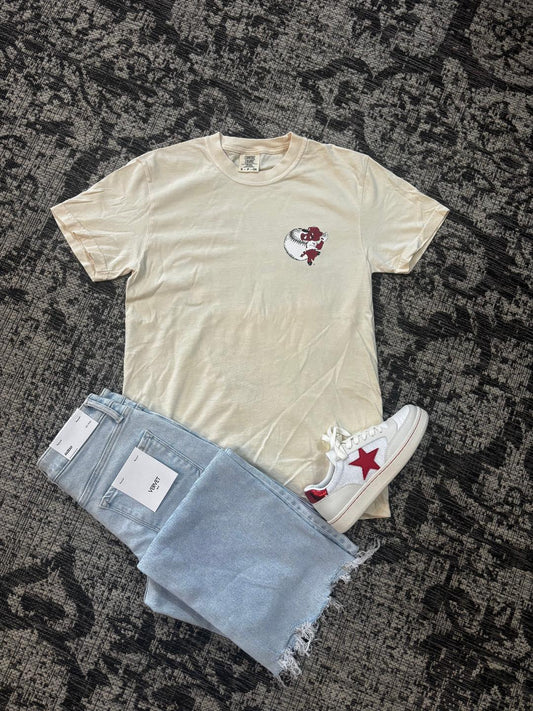 Arkansas Razorback Ivory Baseball Tee