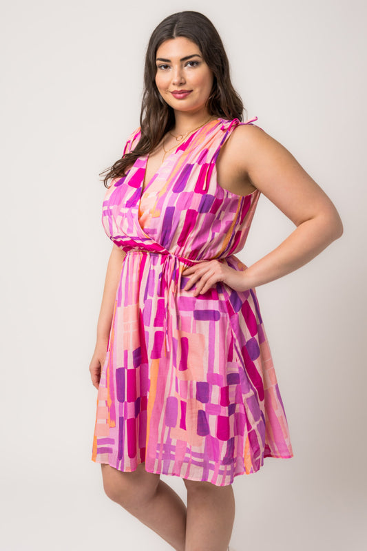 "Gabby" Pink Abstract Curvy Dress
